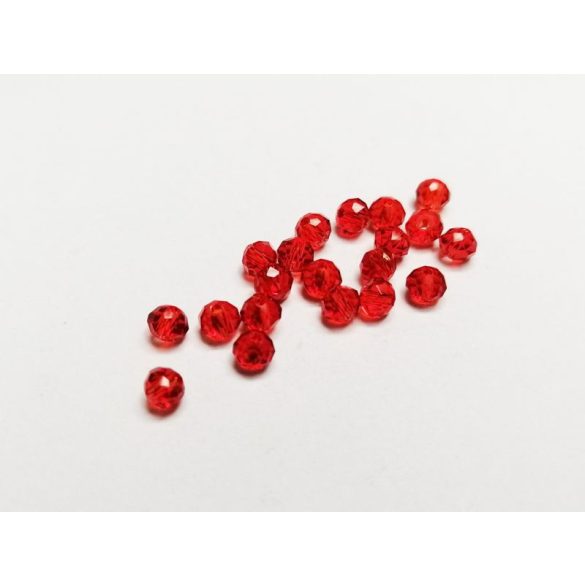 Piros - Csiszolt üveggyöngy - 4x3mm Abacus - 20db