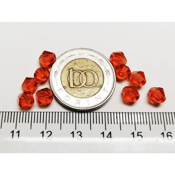 Narancssárga - 6mm Bicone csiszolt üveggyöngy - 10db
