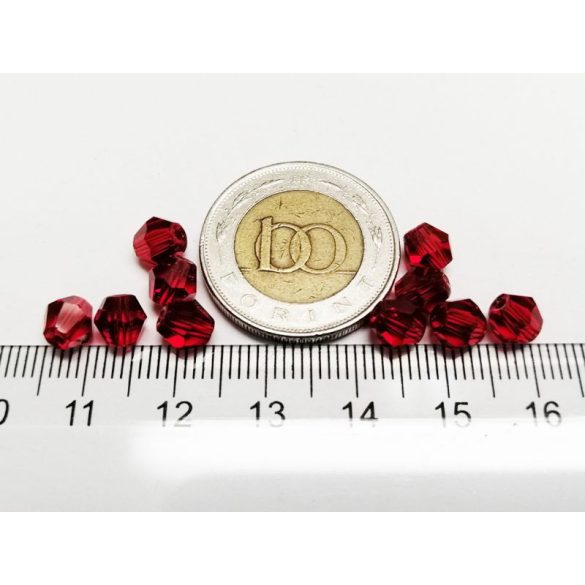 Piros - 6mm Bicone csiszolt üveggyöngy - 10db