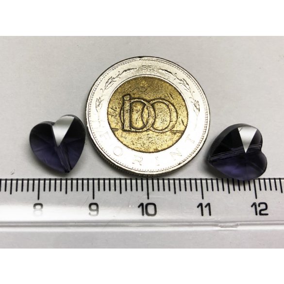 Csiszolt szív gyöngy -  lila (10mm)