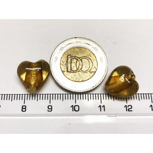 Üveggyöngy szív - MÉZ-SÁRGA (12mm)