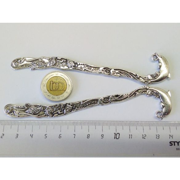 Könyvjelző alap - Delfinnel (12,4cm) - Antik ezüst