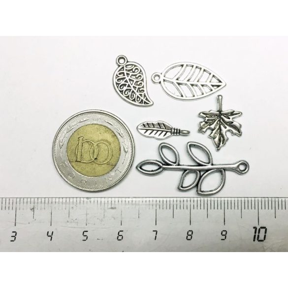 Levél mix - antik ezüst (5db-os)