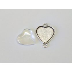   Antik ezüst szív medál összekötő üveglencsével (20*19)