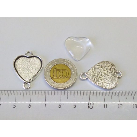 Antik ezüst szív medál összekötő üveglencsével (20*19)