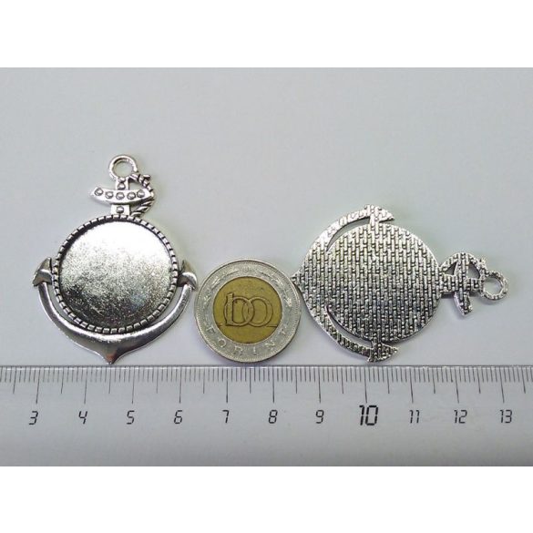 Horgony medál-alap (25mm) - antik ezüst