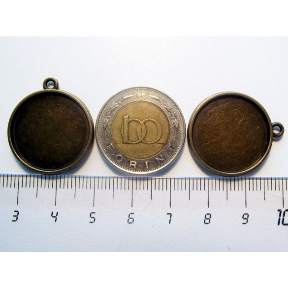 Antik bronz medál-alap, dupla-oldalú, 20mm