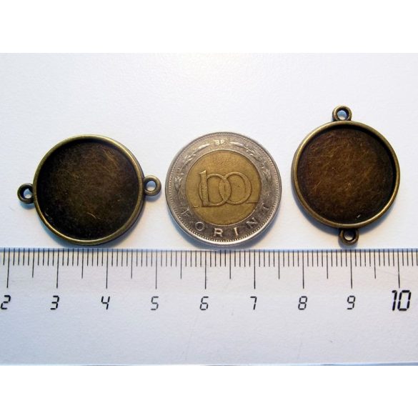 Antik bronz összekötő medál-alap, dupla-oldalú, 20mm