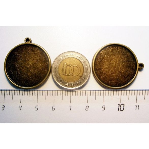 Antik bronz medál-alap, dupla-oldalú, 25 mm