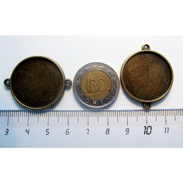 Antik bronz összekötő medál-alap, dupla-oldalú, 25 mm