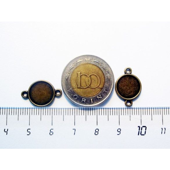 Antik bronz összekötő medál-alap, dupla-oldalú, 10 mm