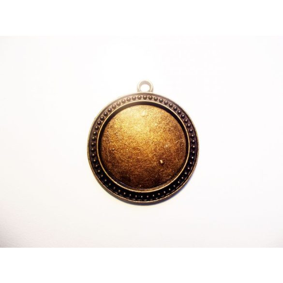 Antik bronz medál-alap, pöttyös szélű, 30 mm