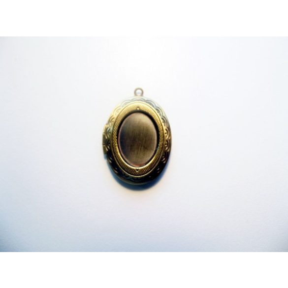 Antik bronz nyitható medál-alap, ovális, 18x13mm