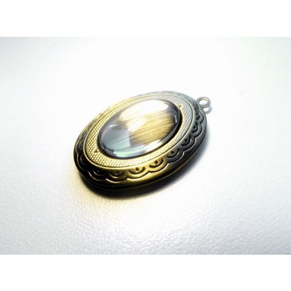 Antik bronz nyitható medál-alap, ovális, 18x13mm
