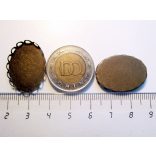 Antik bronz ovális medál-alap, csipkés szélű, 25x18mm