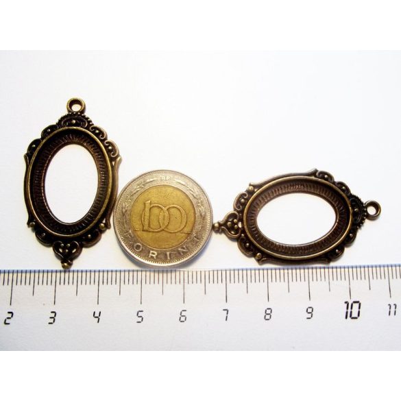 Antik bronz ovális medál-alap, 25x18mm, *Elf*