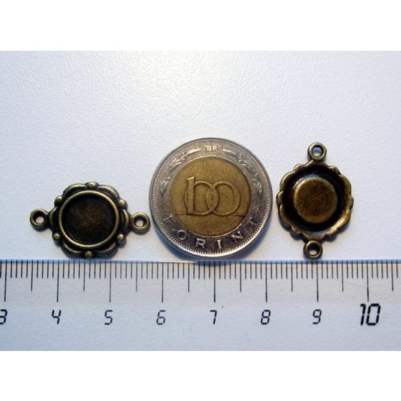 Antik bronz díszes összekötő medál-alap, 10 mm