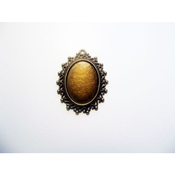 Antik bronz ovális medál-alap, 24x18mm, pöttyös szélű