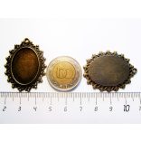 Antik bronz ovális medál-alap, 24x18mm, pöttyös szélű