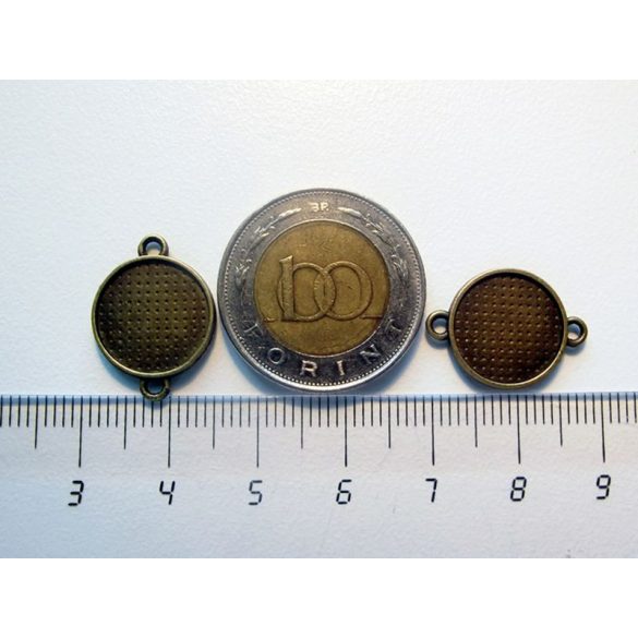 Antik bronz összekötő medál-alap, dupla-oldalú, 12 mm