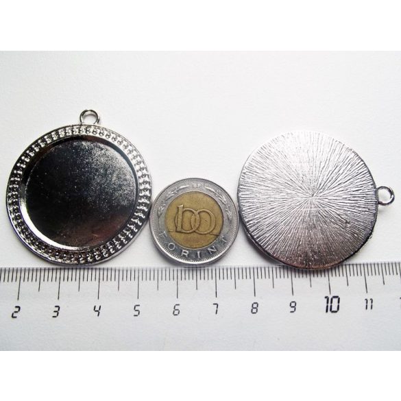Antik ezüst medál-alap, pöttyös szélű, 30 mm