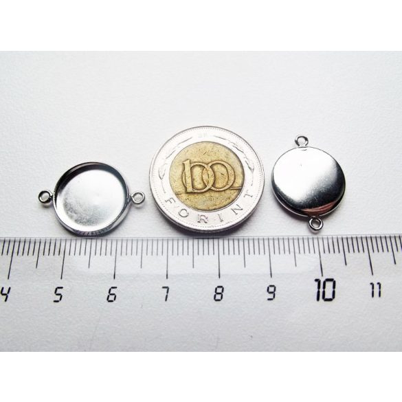 Platina ezüst színű összekötő medál-alap, 14 mm