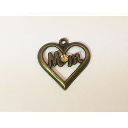 Sárga Strasszos Mom Szív medál (20mm)