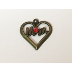 Piros Strasszos Mom Szív medál (20mm)