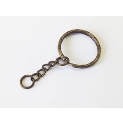 Antik bronz kulcstartó-karika, lánccal (20mm)