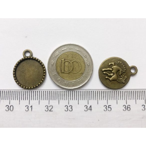 Antik bronz medál-alap 14mm (unikornis/lovacska)