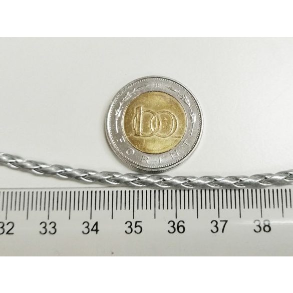 ~ 3 mm Műbőr fonat - ezüst (50cm)